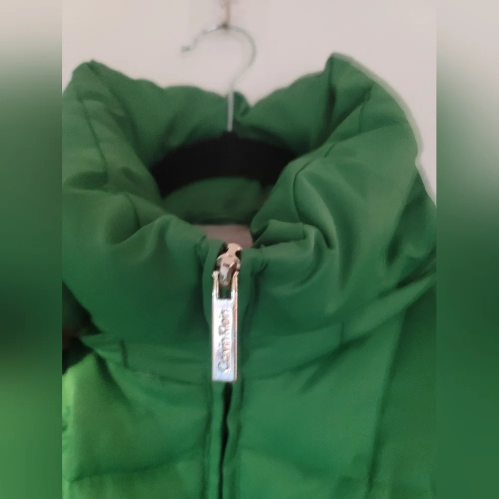 Calvin Klein Bright Green Puffer Jacket Size Small with removable hoodie - Picture 2 of 11
